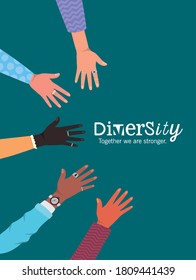 diversity together we are stronger with open hands design, people multiethnic race and community theme Vector illustration