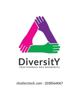 diversity and togetherness logo. people network together triangle hands