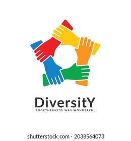 diversity and togetherness logo. people network together pentagon hands