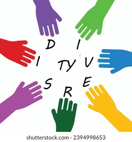 diversity and togetherness logo. people network together pentagon hands with text