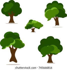 Diversity of Trees set of Isolated Items on white background, vector, Illustrator.