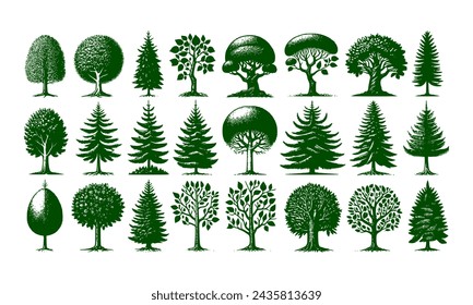 Diversity of trees set on background white