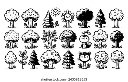 Diversity of trees set on background white