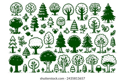 Diversity of trees set on background white