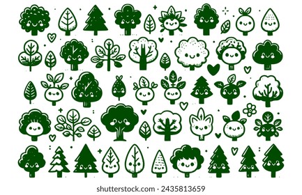 Diversity of trees set on background white