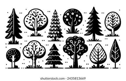 Diversity of trees set on background white