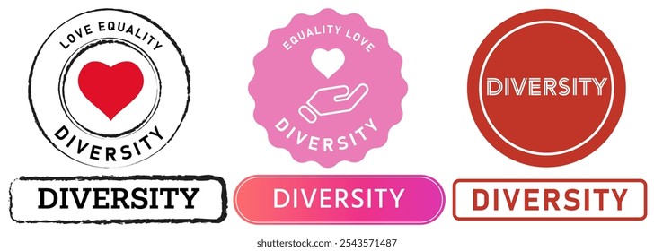 Diversity unity equality tolerance people ethnic cultural multi stamp colorful badge seal emblem sticker emblem design icon set collection