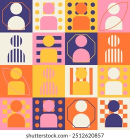 Ilustración vectorial de diversidad, diseño de geometría minimalista, equidad, inclusión, pertenencia, Anuncio de color, cartel, concepto de mosaico