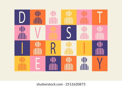 Ilustración vectorial de la diversidad, diseño de geometría del minimalismo, Anuncio del color, cartel, concepto del mosaico