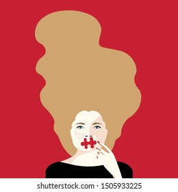 Diversity - Violence Against Women - Manterrupting - Blonde Woman with mouth closed by jigsaw puzzle piece