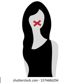 Diversity - Violence Against Women with mouth closed. EPS 10.  
Flat vector illustration  Isolated on white background
