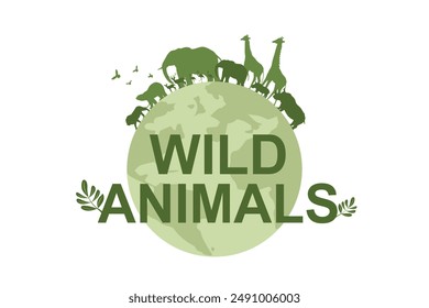 Vielfalt der Wildtiersafari und Ökologie der Grasland-Savanne, Silhouette der Wildtierfamilie, Umwelt- und Wildtierschutz, Nationalpark in Afrika, Umweltfreundlichkeit und Welt-Wildtiertag.