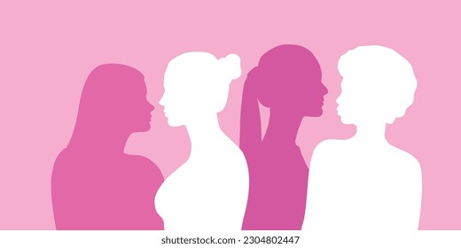 Diversity of woman silhouette in pink