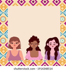 diversity women cartoon portrait characters vector illustration