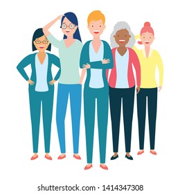 diversity women characters people group on white background vector illustration