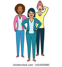 diversity women group three female vector illustration