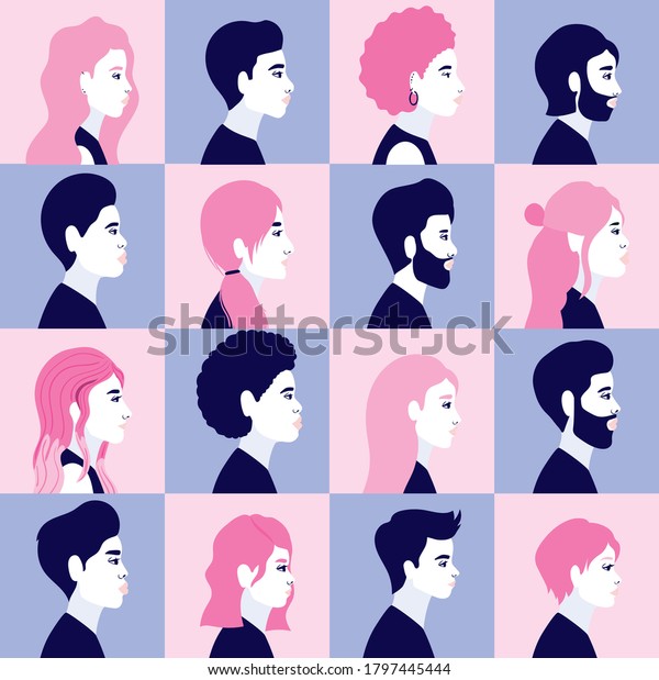 Diversity Women Men Cartoons Silhouettes Side Stock Vector (Royalty ...