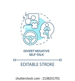 Divert Negative Self Talk Turquoise Concept Icon. Maintaining Weight After Diet Abstract Idea Thin Line Illustration. Isolated Outline Drawing. Editable Stroke. Arial, Myriad Pro-Bold Fonts Used