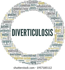 Diverticulosis vector illustration word cloud isolated on a white background.