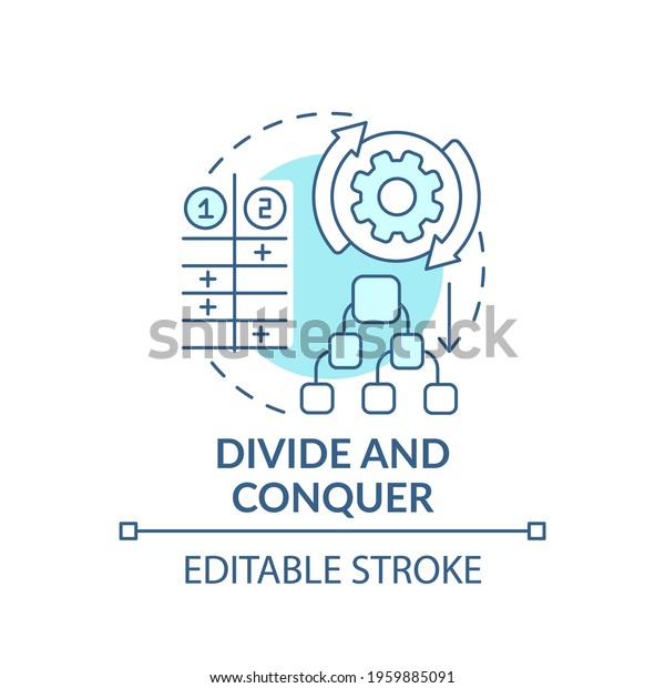 Divide and conquer blue concept icon. Task\
management. Method for decision making. Problem solving strategy\
idea thin line illustration. Vector isolated outline RGB color\
drawing. Editable\
stroke
