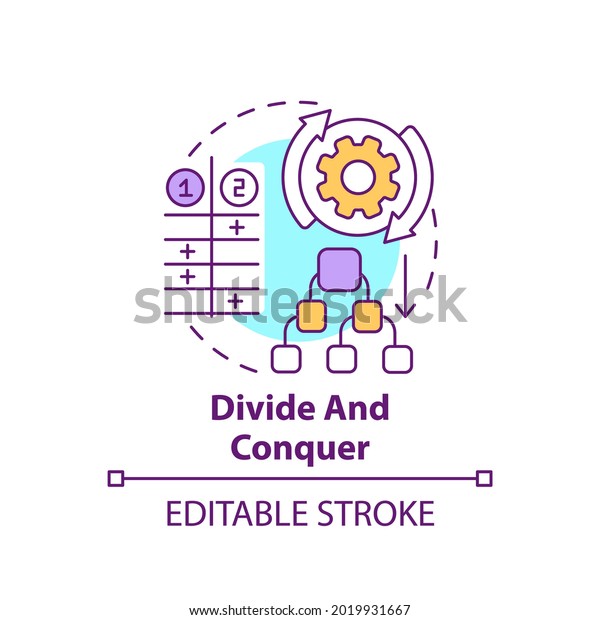 Divide and conquer concept icon. Task management.\
Method for decision making. Problem solving strategy idea thin line\
illustration. Vector isolated outline RGB color drawing. Editable\
stroke