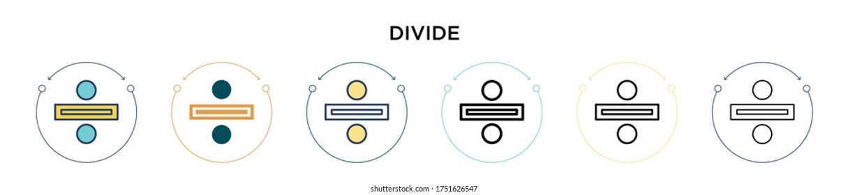 Divide icon in filled, thin line, outline and stroke style. Vector illustration of two colored and black divide vector icons designs can be used for mobile, ui, web