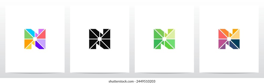 Divide Into Pieces with Different Colors Letter Initial Logo Design N