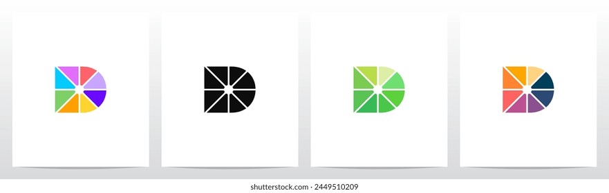 Divide Into Pieces with Different Colors Letter Initial Logo Design D