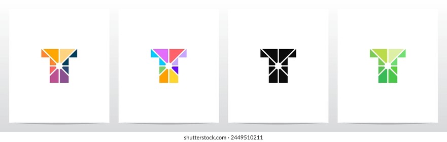 Divide Into Pieces with Different Colors Letter Initial Logo Design T