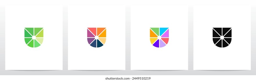 Divide Into Pieces with Different Colors Letter Initial Logo Design U