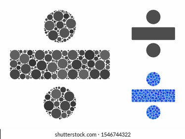 Divide math operation mosaic of round dots in various sizes and shades, based on divide math operation icon. Vector round dots are grouped into blue mosaic.