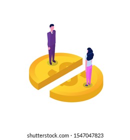 Divide Money Concept, Share Profits. Vector Isometric Illustration.