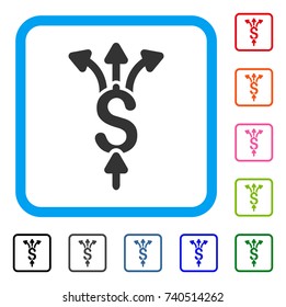 Divide Payments icon. Flat grey pictogram symbol in a light blue rounded rectangular frame. Black, gray, green, blue, red, orange color additional versions of Divide Payments vector.