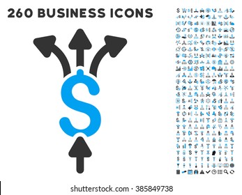 Divide Payments icon within 260 vector business pictogram set. Style is bicolor flat symbols, light blue and gray colors, white background.