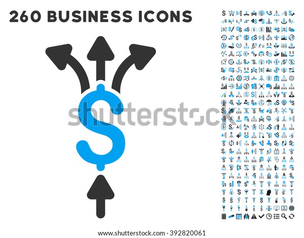 Divide Payments icon within 260 vector\
business pictogram set. Style is bicolor flat symbols, light blue\
and gray colors, white\
background.