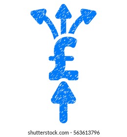 Divide Pound Payments grainy textured icon for overlay watermark stamps. Flat symbol with scratched texture. Dotted vector blue ink rubber seal stamp with grunge design on a white background.