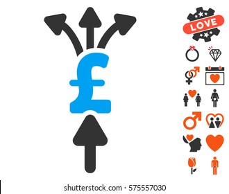 Divide Pound Payments icon with bonus valentine pictures. Vector illustration style is flat iconic symbols for web design, app user interfaces.