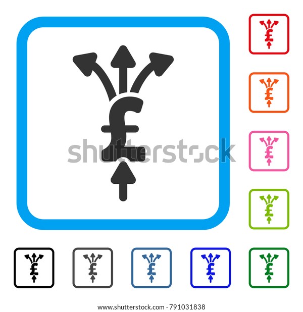 Divide Pound\
Payments icon. Flat grey iconic symbol inside a light blue rounded\
squared frame. Black, gray, green, blue, red, orange color variants\
of Divide Pound Payments\
vector.