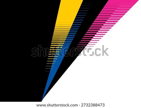 Divided Background from black to white with colored stripes for covers, advertising, posters, marketing, packaging, wall art, branding. Modern design element. Background with space for text. Thin broken lines