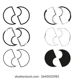 Divided circle icon. Symmetrical round shape. Vector segment figure. Abstract black f