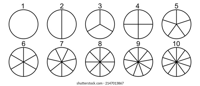 Divided circle vector set. Segmented circles. Divided circles from 1 to 10 section. Vector 10 EPS.