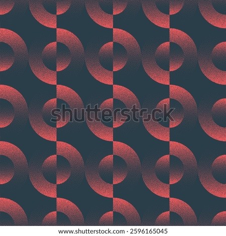 Divided Circles Retro Styled Graphic Seamless Pattern Trend Dot Work Vector Red Black Abstract Background. Graphical Halftone Art Illustration for Textile Print. Loopable Abstraction Classy Wallpaper
