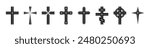 Divided cross set, silhouette of religious Christian symbol, icon shape collection. Outline emblem.