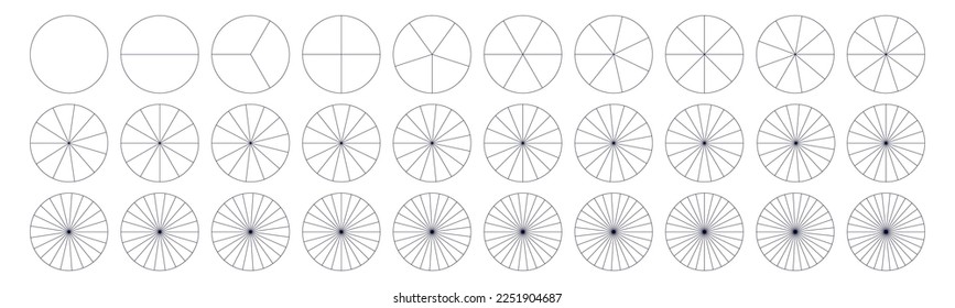 Divided geometric circles. Segment slice set. Simple geometry. Diagram with sections or steps. Vector isolated illustration