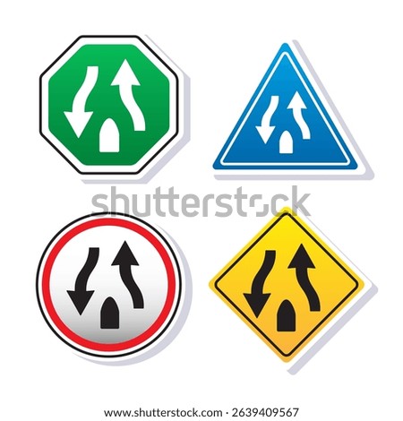 Divided highway ends sign symbol icon mascot illustration vector object isolated on white background with simple design concept