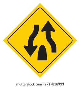 Señales divididas de la carretera Ilustración vectorial de la señal de tráfico en forma de diamante amarillo con el símbolo negro en el interior. Información para el conductor. Icono de tráfico callejero de dos vías victor