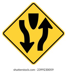 divided highway starts road sign, road divider start, two way to one way