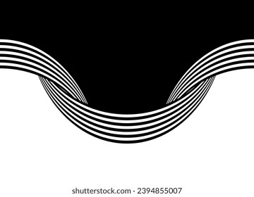 Divided into black and white vector background. Striped arc. Vector pattern of lines in retro style. Transition.