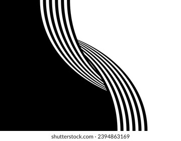 Divided into black and white vector background. Striped ribbon. Vector pattern of lines in retro style. Transition.