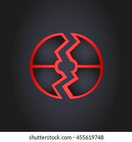 A divided into two parts a geometric figure. Broken circle icon. Broken ball icon